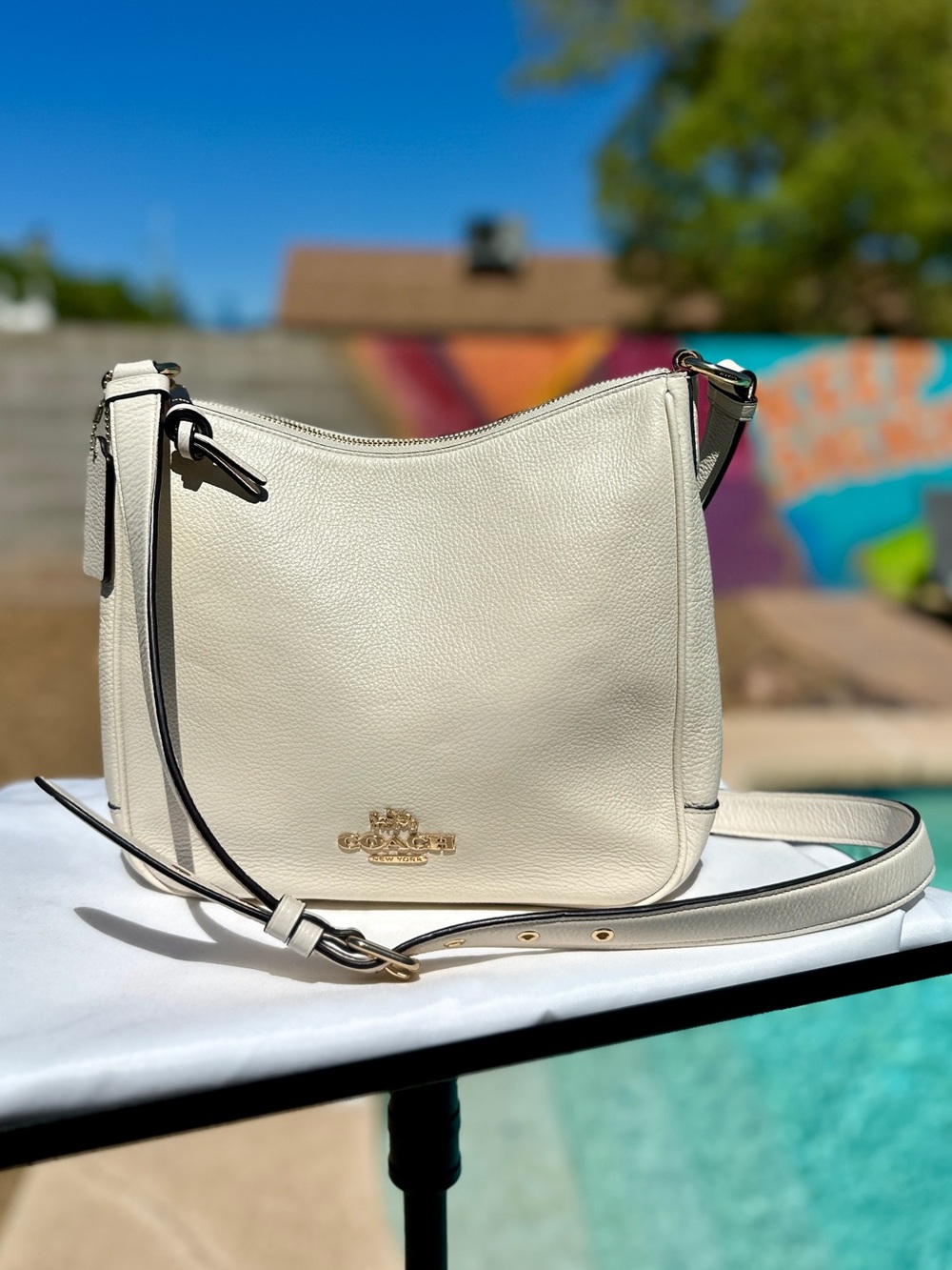 COACH Ellie File Bag Crossbody | Chalk Pebbled Leather